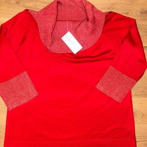 Womens Questions Valentines Red Lightweight sweater shimmer trim Size 2X and 3X